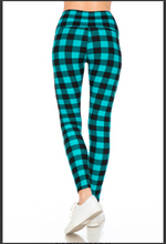 Plus Size Black and Teal Plaid Print Leggings