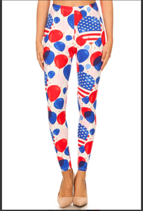 One Size Red, White and Blue Balloon Print Leggings