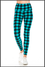 Plus Size Black and Teal Plaid Print Leggings