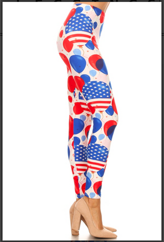 One Size Red, White and Blue Balloon Print Leggings