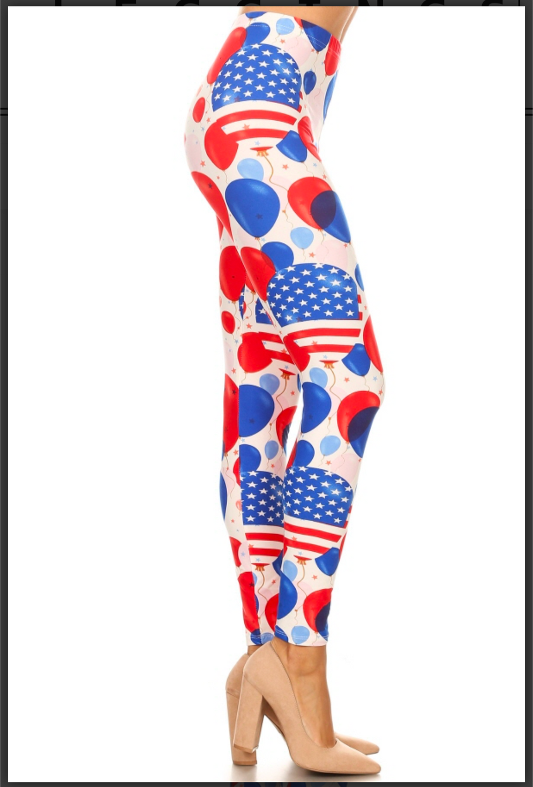 One Size Red, White and Blue Balloon Print Leggings