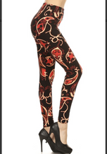 One Size Red and Gold Paisley Print Leggings