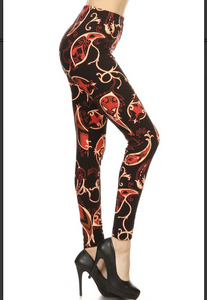 One Size Red and Gold Paisley Print Leggings