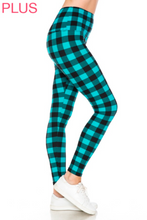 Plus Size Black and Teal Plaid Print Leggings