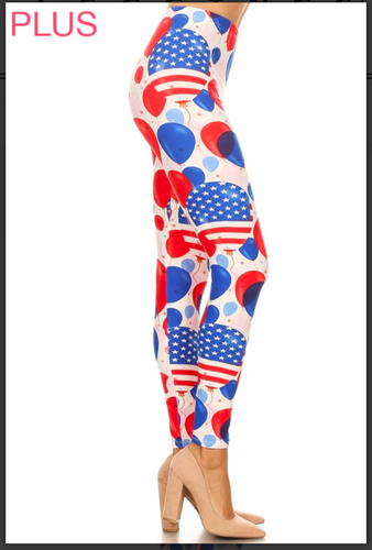 Plus Size Red, White and Blue Balloon Print Leggings