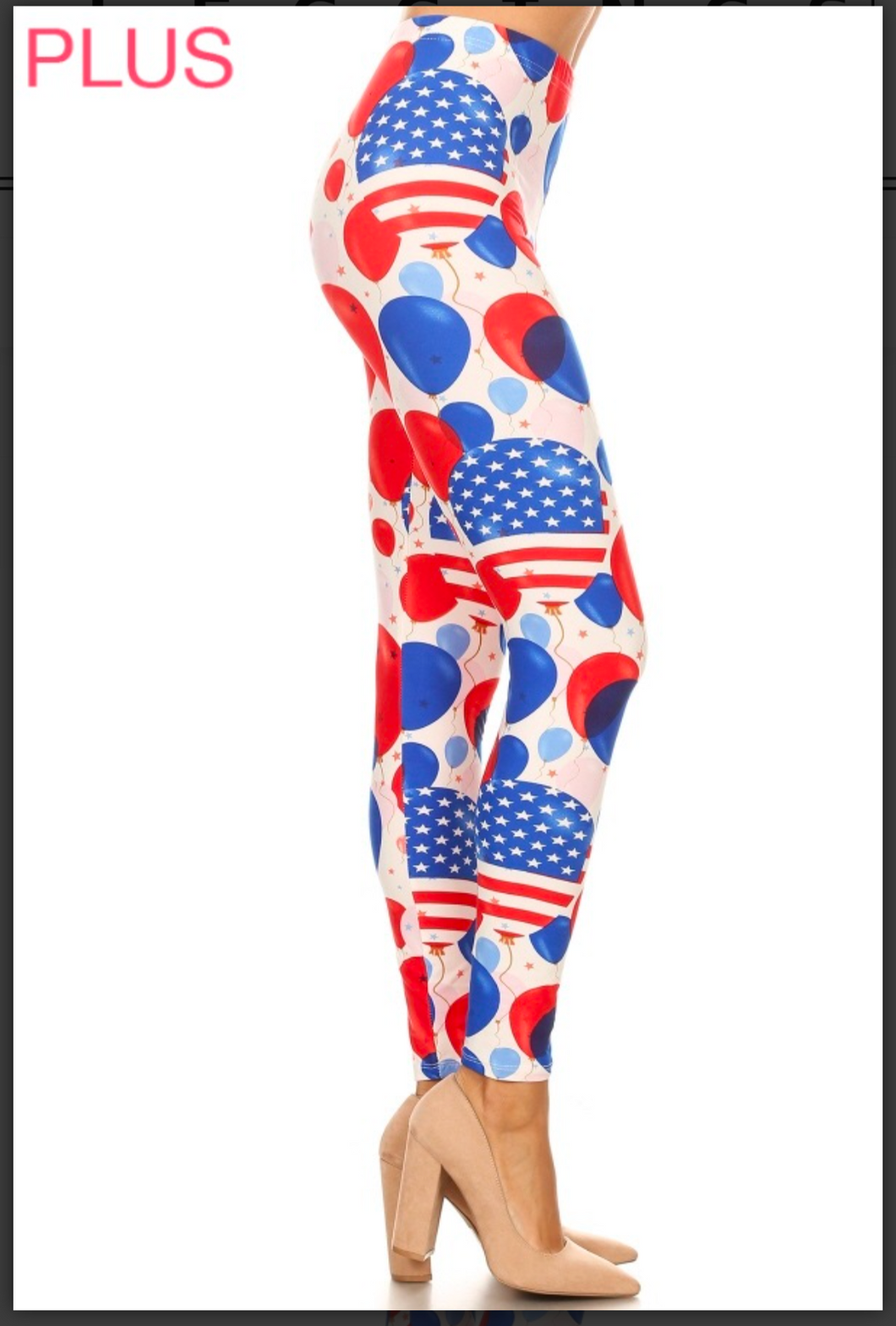 Plus Size Red, White and Blue Balloon Print Leggings
