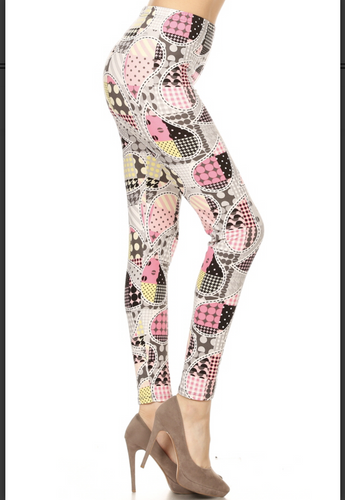 One Size  Pink, Black & Yellow Paisley & Plaid Print Leggings