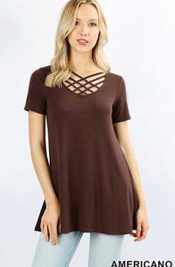 Short Sleeve Caged Front Top - tops