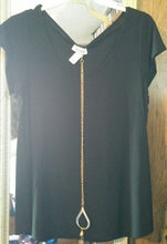 Solid Black Round Neck Top w/necklace - Tops