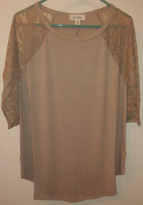 Plus Size Rounded Neck and Hem Lace Sleeve Tunic - Tops