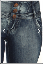 Button Detail Wide Band Denim Jeans