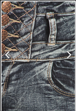 Dark Wash Embroidered Detail Wide Waist Band Jeans