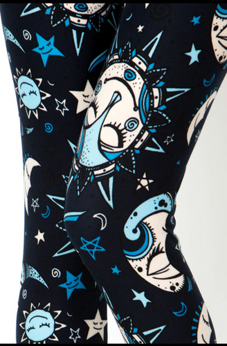 One Size Blue Sun, Moon & Star Celestial Print