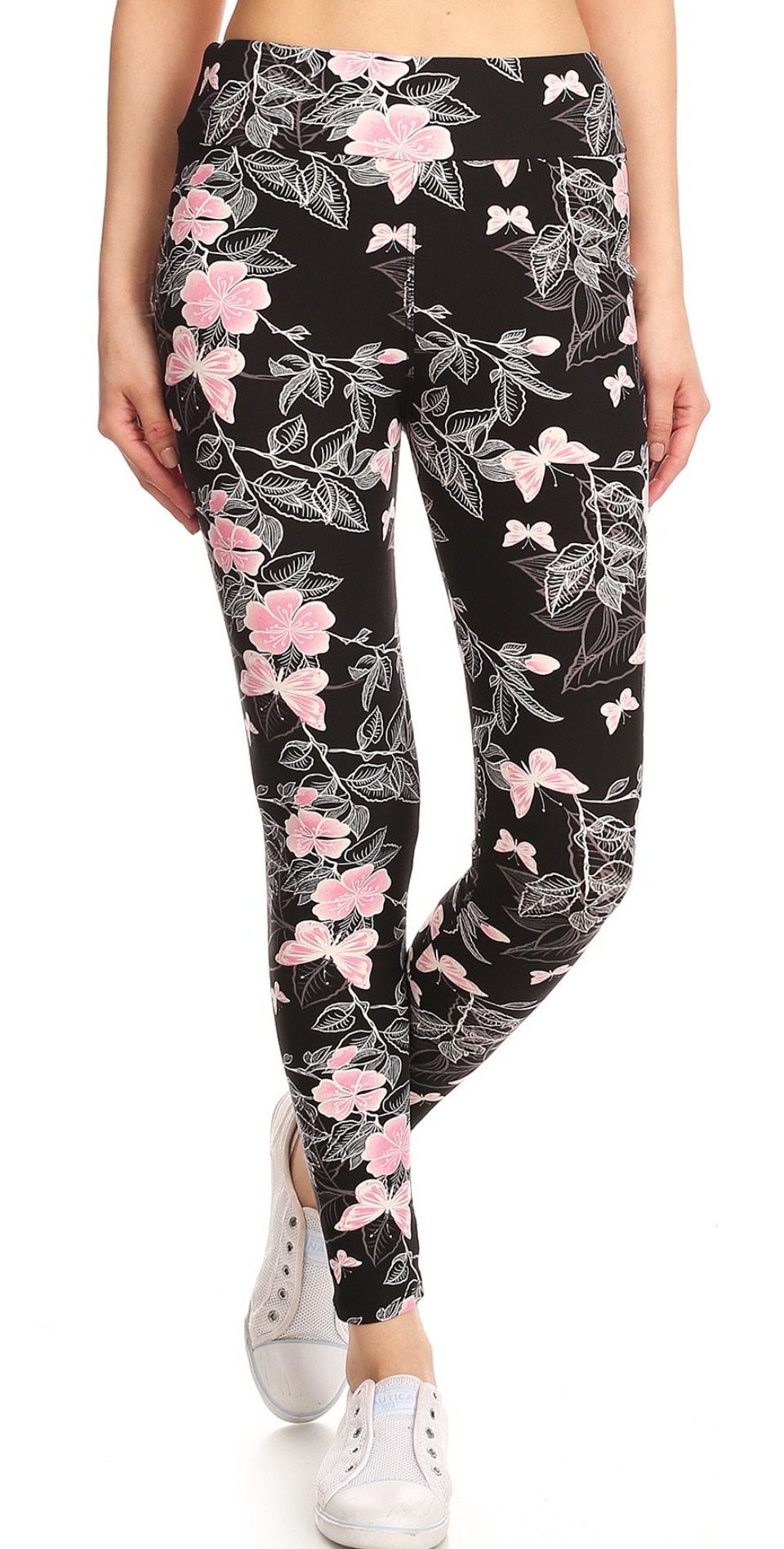 One Size Light Pink Butterfly Print Leggings
