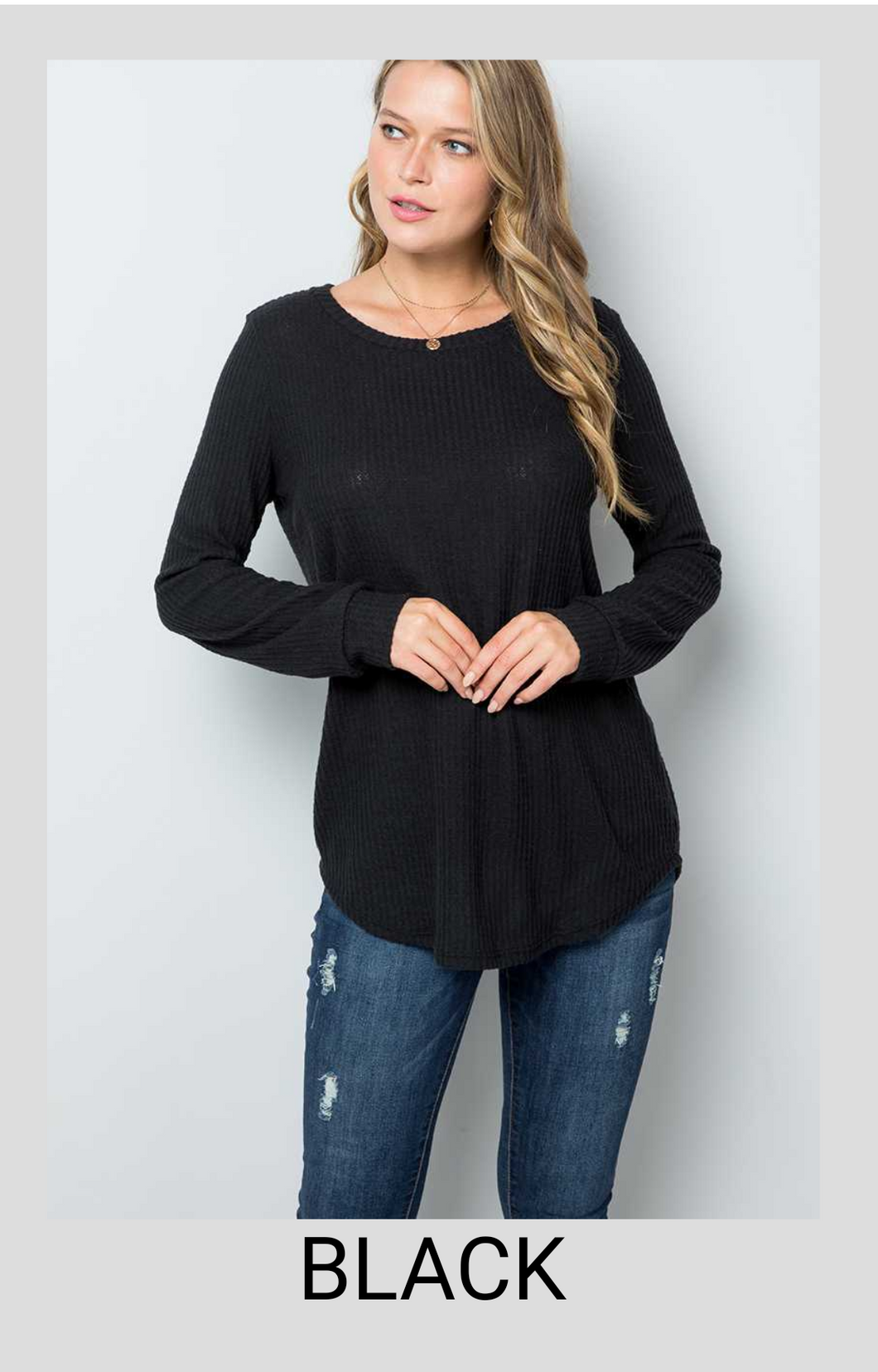 Long Sleeve Waffle Texture Light Sweater - tops