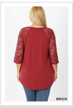 Plus Size Rounded Neck and Hem Lace Sleeve Tunic - Tops