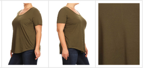 Tan Plus Short Sleeve Loose Fit Top w/Pocket Detail- tops