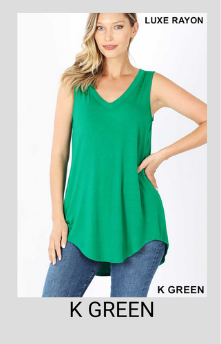 Sleeveless Hi-Low V Neck Top - tops