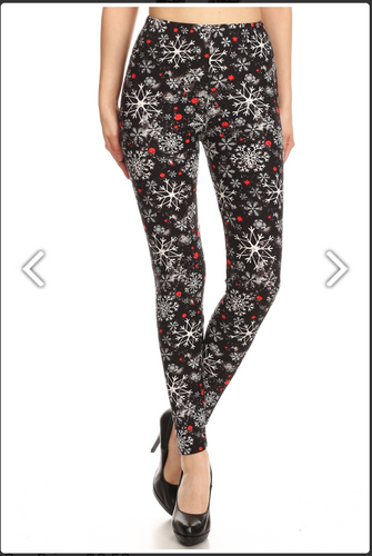 One Size White Snowflakes w/Small Red Detail Leggings