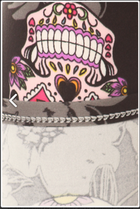 One Size Sugar Skull & Grey Floral Print Leggings on Black Background