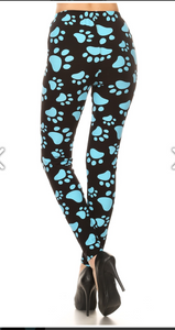 One Size Blue/Teal Paw Print Leggings
