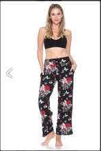 Black, White & Red Floral Butterfly Lounge/Sleep Pant