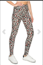 One Size Red & Grey Leopard Print Leggings