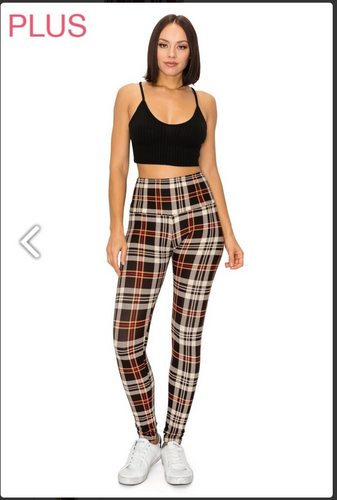 Plus Size Burgandy/Brown Plaid Leggings