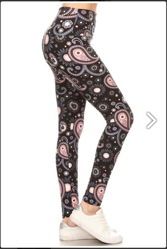 One Size Pink Paisley Print Leggings