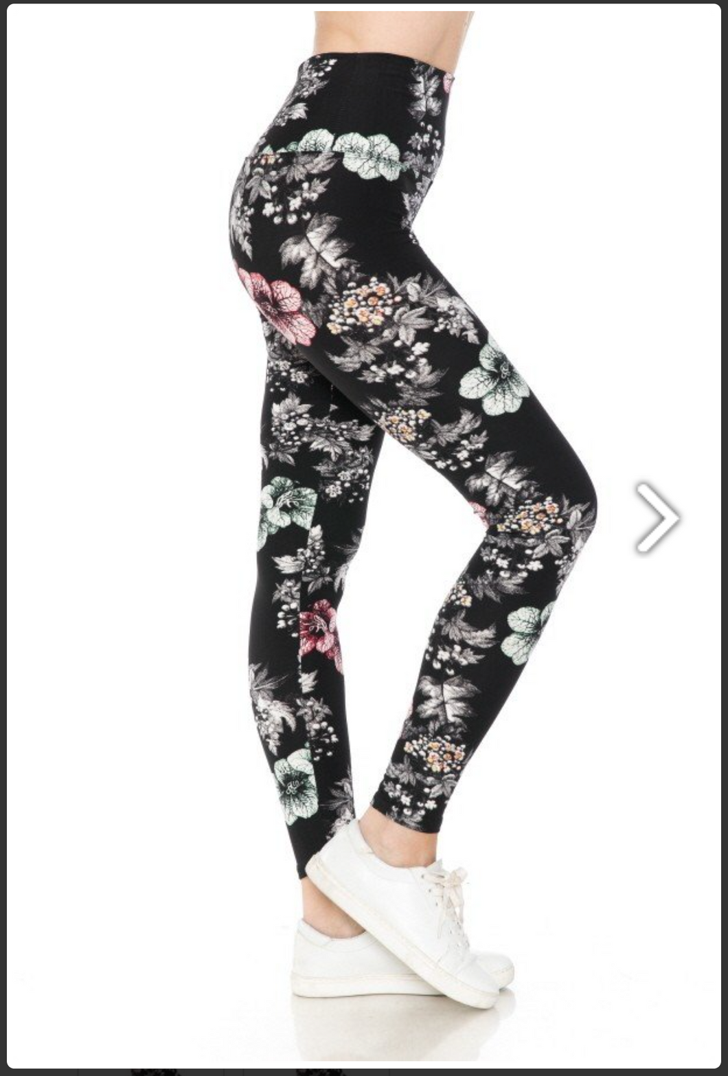 One Size Muted Color/Grayscale Floral Leggings