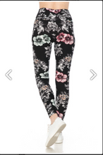 One Size Muted Color/Grayscale Floral Leggings