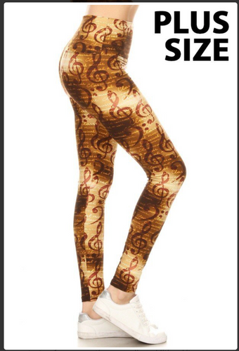 Plus Size Classical Music Note Print Leggings