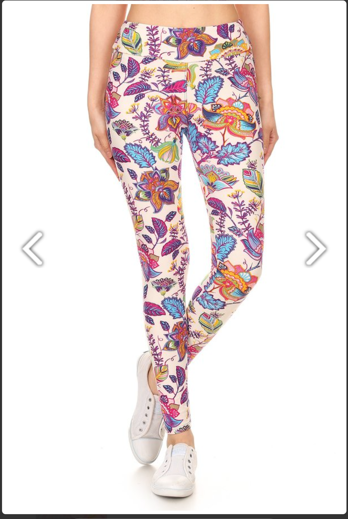 One Size Bright Floral Print Leggings on White Background