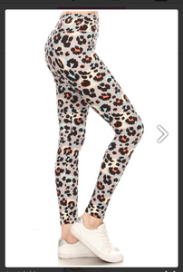 One Size Leopard Print Leggings on Grey Background