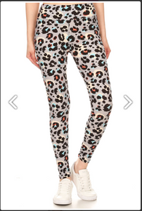 One Size Leopard Print Leggings on Grey Background