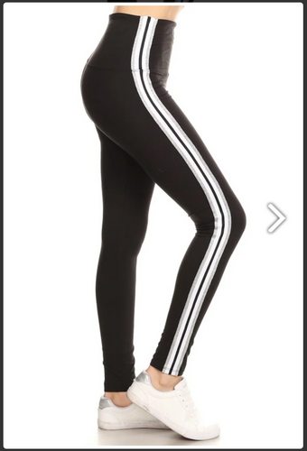 One Size Silver, White & Black Detail Stripe Leggings