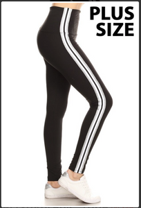 Plus Size Silver, White & Black Detail Stripe Leggings