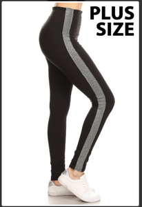 Plus Size Black Active Leggings with Silver/Grey Side Stripe Detail