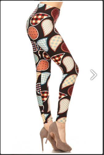 One Size  Brown/Neutral Color Pallet Paisley & Plaid Print Leggings