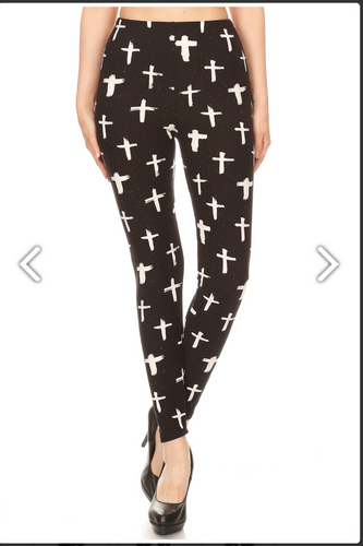One Size Black & White Cross Print Leggings