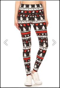 Plus Size Black, Red & White Winter Snowman Leggings