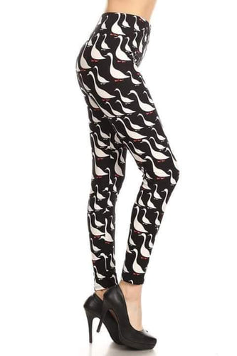 One Size White Duck Print Leggings