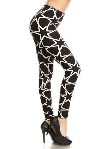 Plus Size Black & White Star Print Leggings