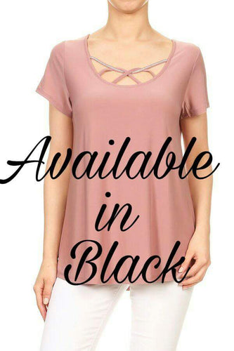 Rhinestone trimmed short sleeve black top - tops