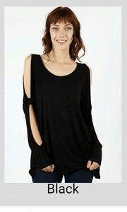 Cut Out Long Sleeved Top - tops