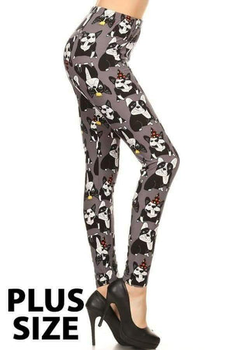 Plus Size Black & White Dog Print Leggings