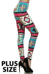 Plus Size Multi Color Aztec Print Leggings