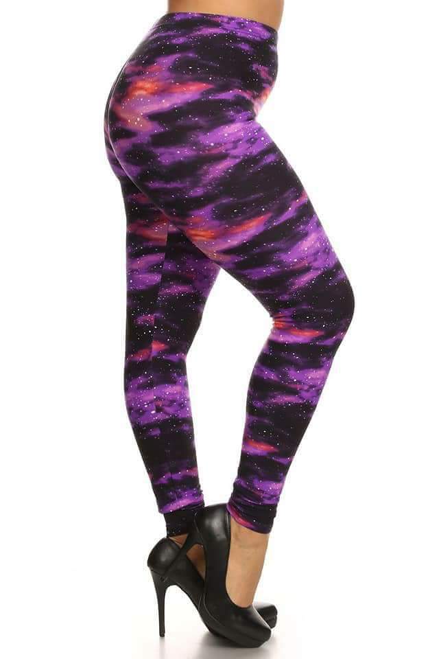 Plus Purple Galaxy Print Leggings