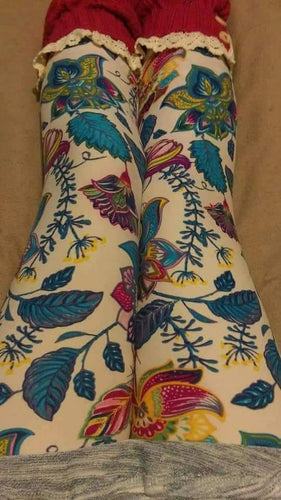One Size Bright Floral Print Leggings on White Background