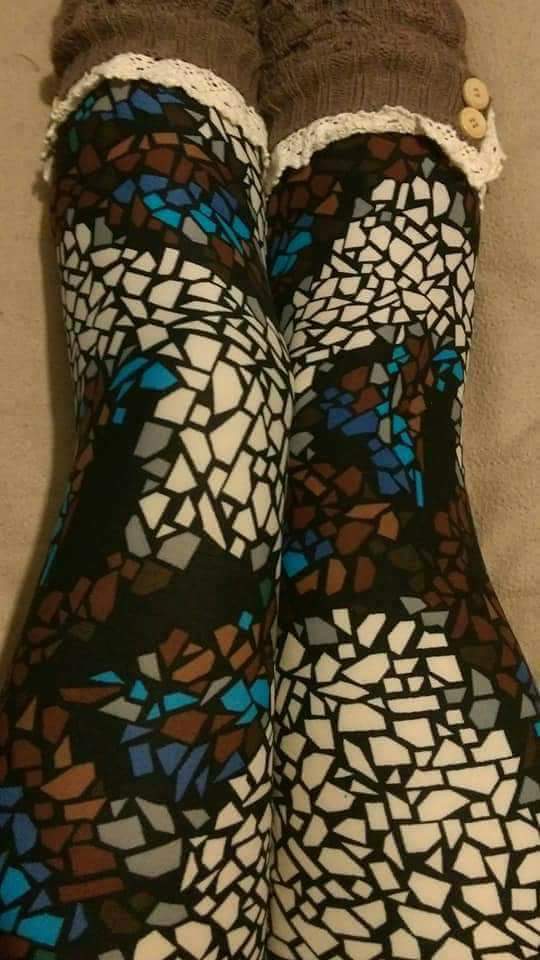 One Size Mosaic Butterfly Print Leggings on Black Background